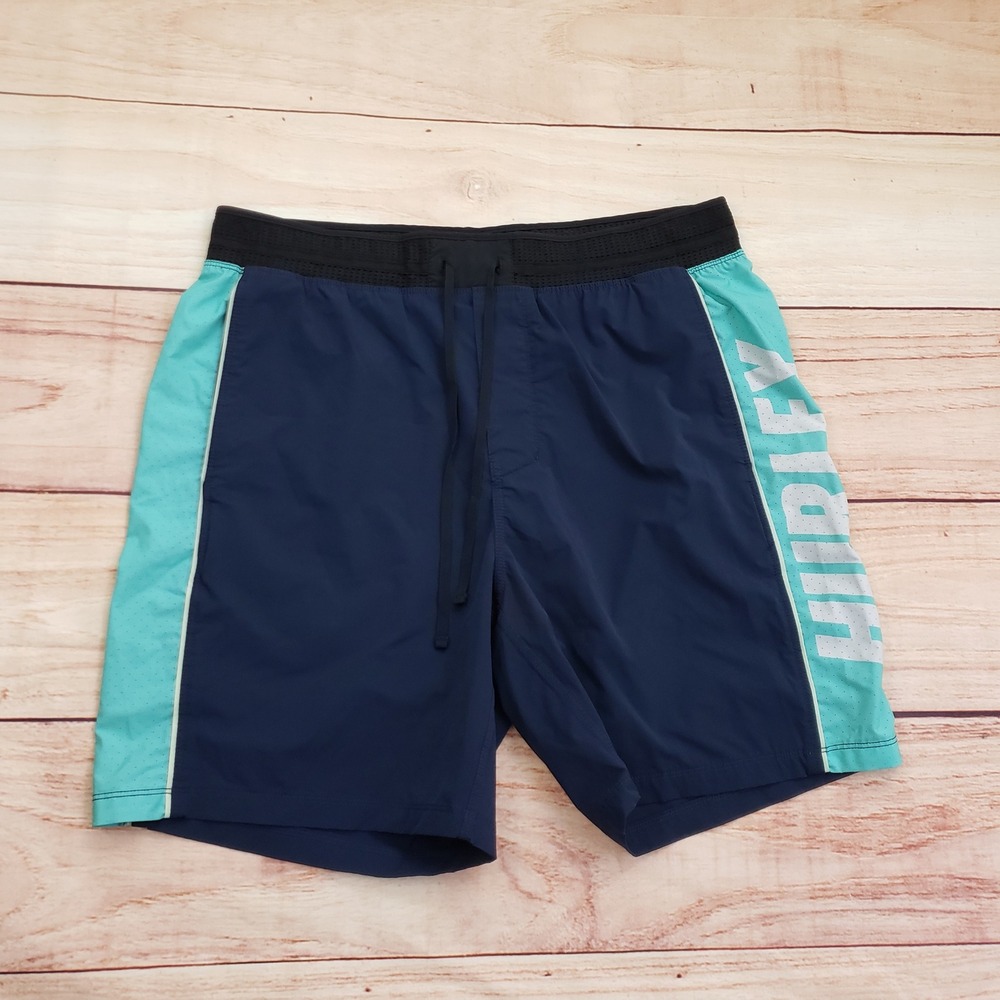 Hurley Phantom Gym Shorts Mens Medium Navy Blue Teal Surfing Training Adult